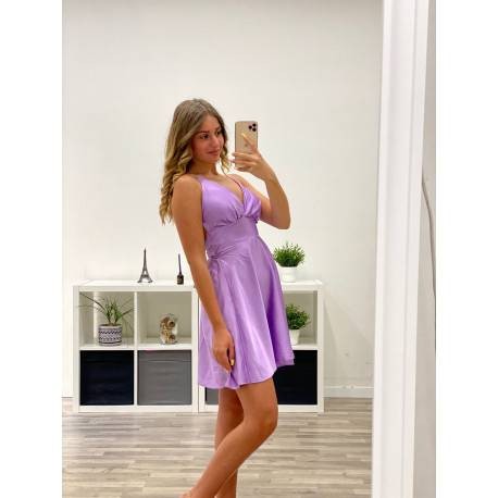 Open Back Satin Dress - Lilac