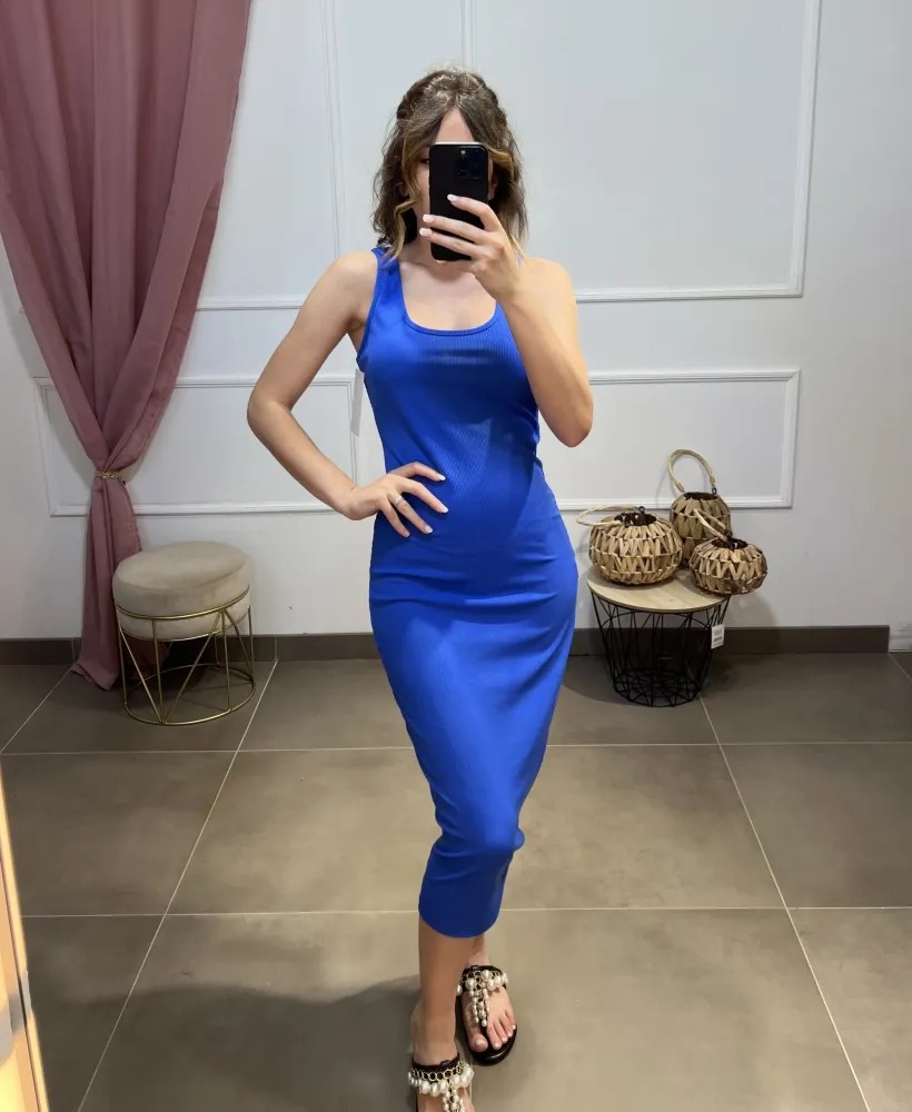 Midi Ribbed Dress - Royal Blue