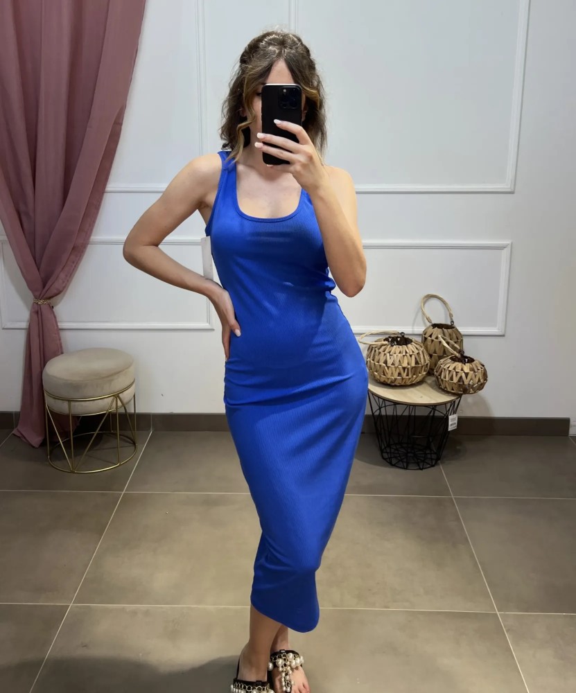 Midi Ribbed Dress - Royal Blue