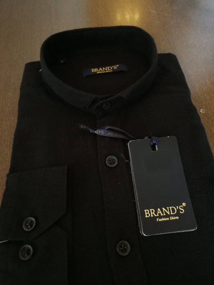 Mao Collar Linen Shirt - Black
