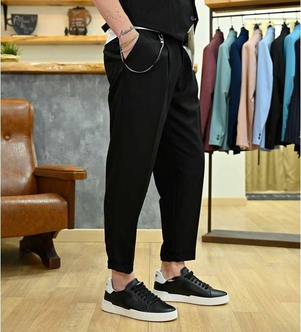 Solid Colour Trousers - Black