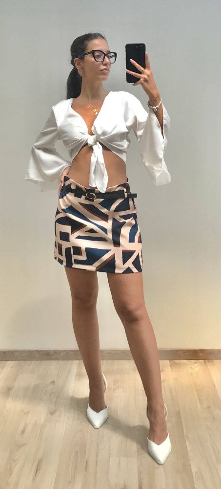 Belted Mini Skirt - Blue