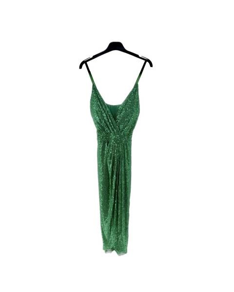 Sequin V Neck Long Dress - Green