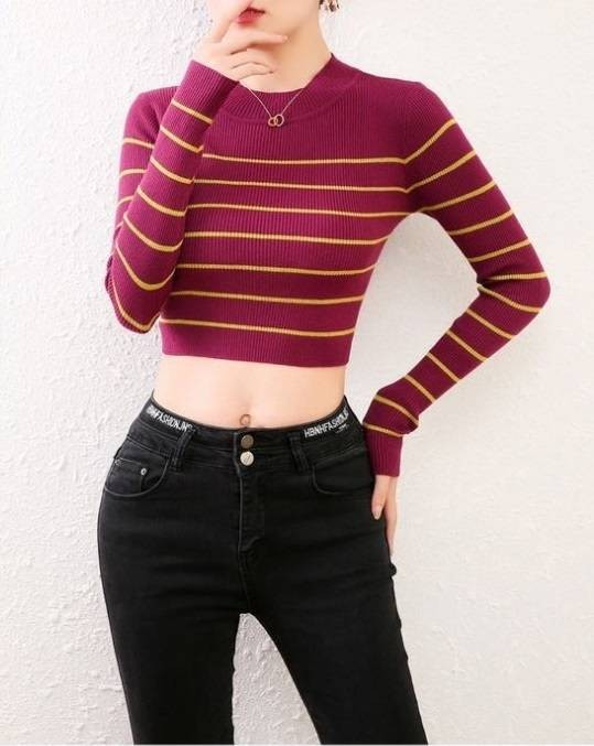 Cropped Striped Knitting - Magenta