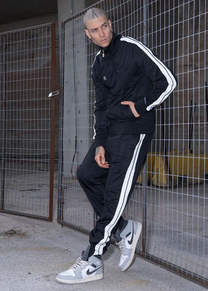 Vinyl Striped Track Pants - Black