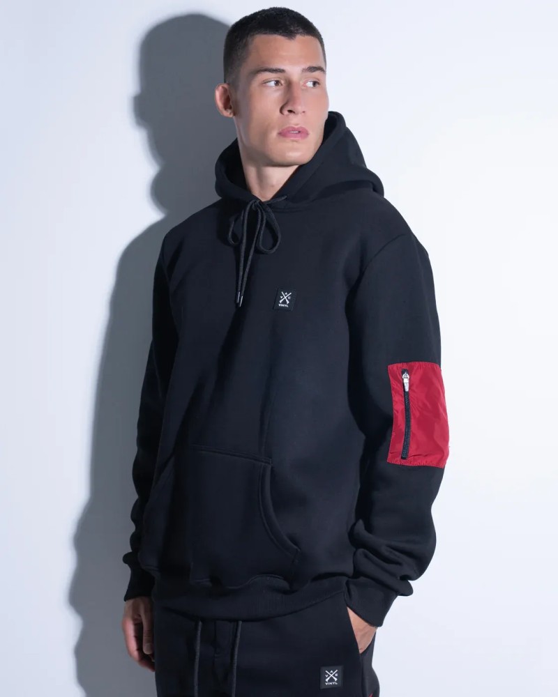 Vinyl Essential Pocketed Hoodie - Black