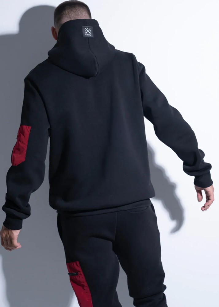 Vinyl Essential Pocketed Hoodie - Black