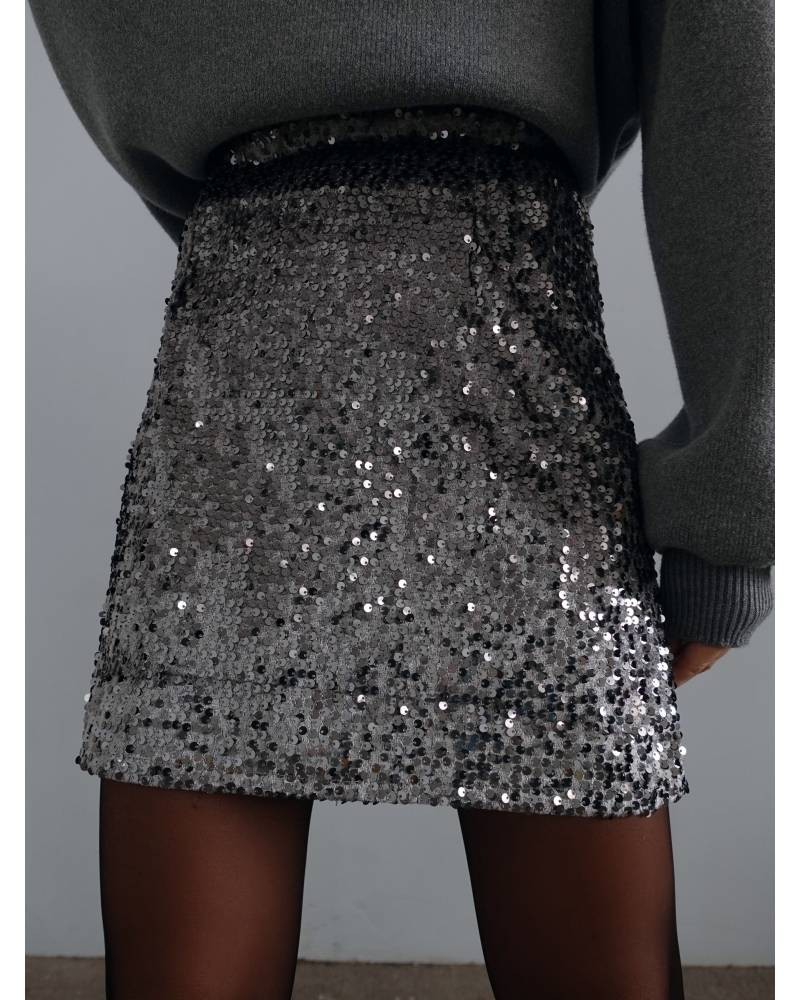 Sequin Mini Skirt - Silver