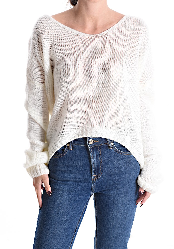 V Neck Knitted Sweater - White