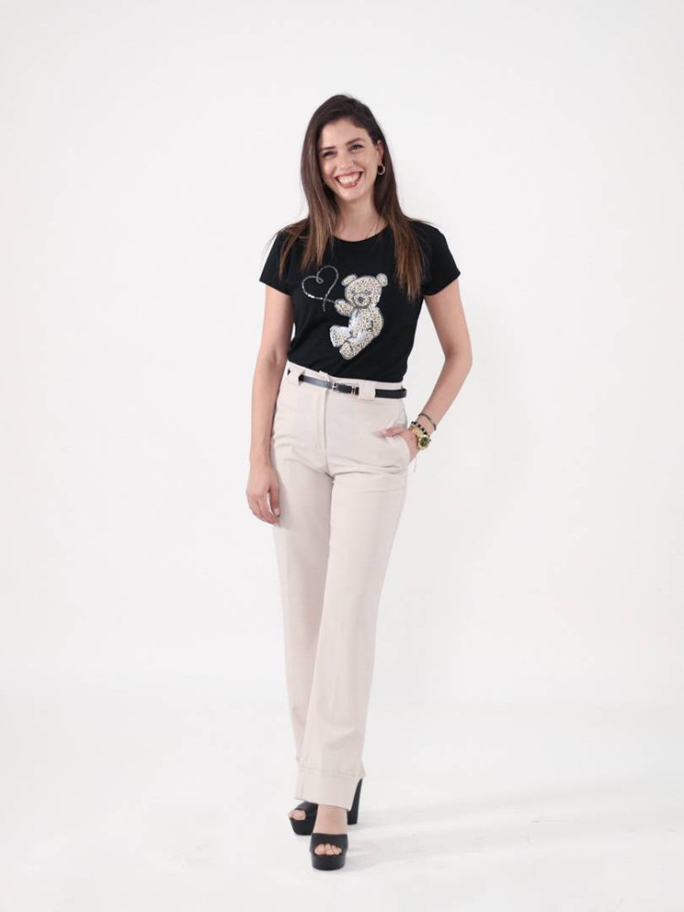 Trouser with Matching Thin Belt - Beige