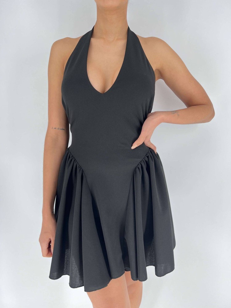 Halterneck Mini Dress - Black