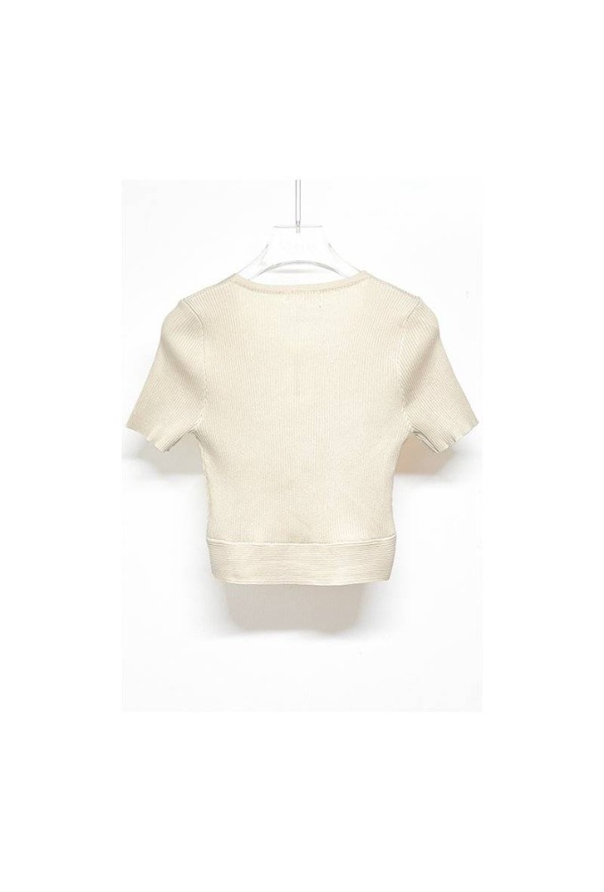 Front Knot Ribbed Top - Beige