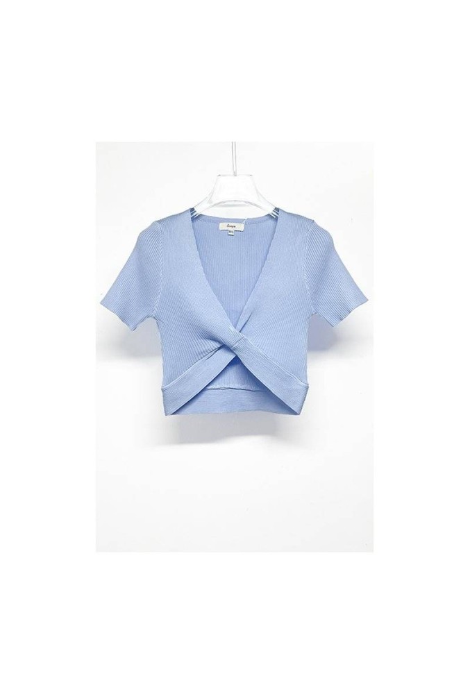 Front Knot Ribbed Top - Sky Blue