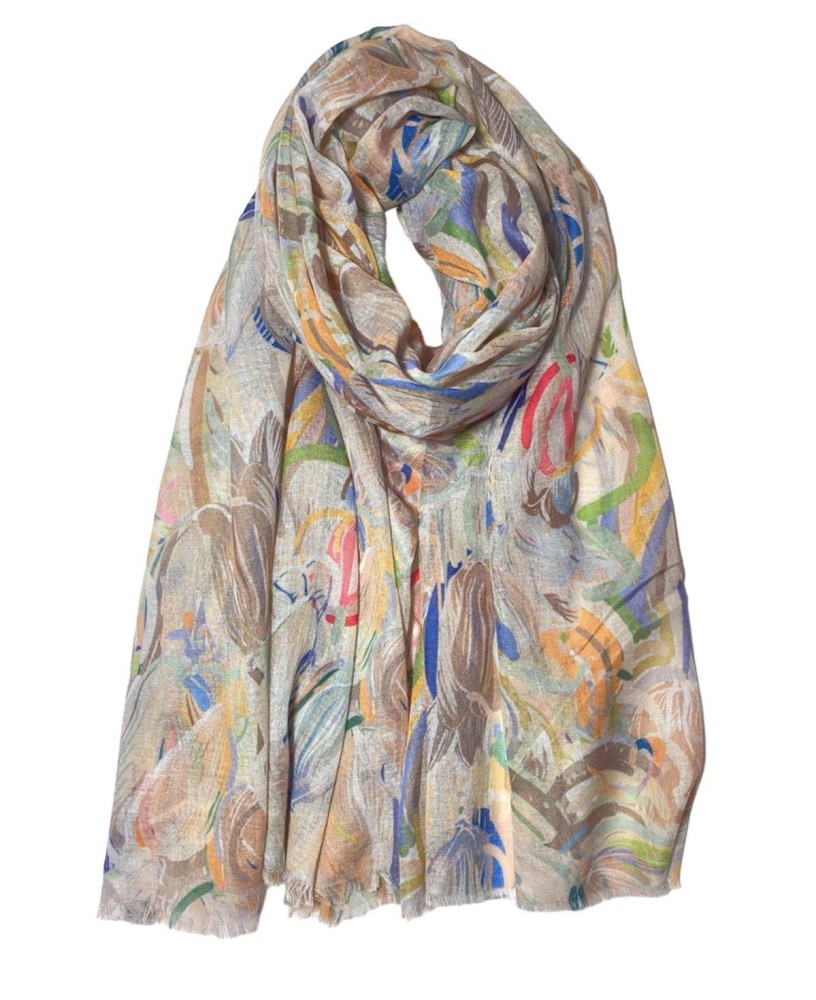 Floral Print Foulard - Beige