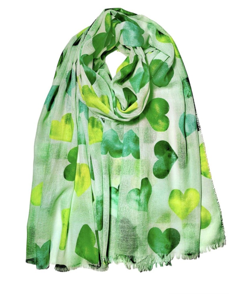 Heart Print Foulard - Green