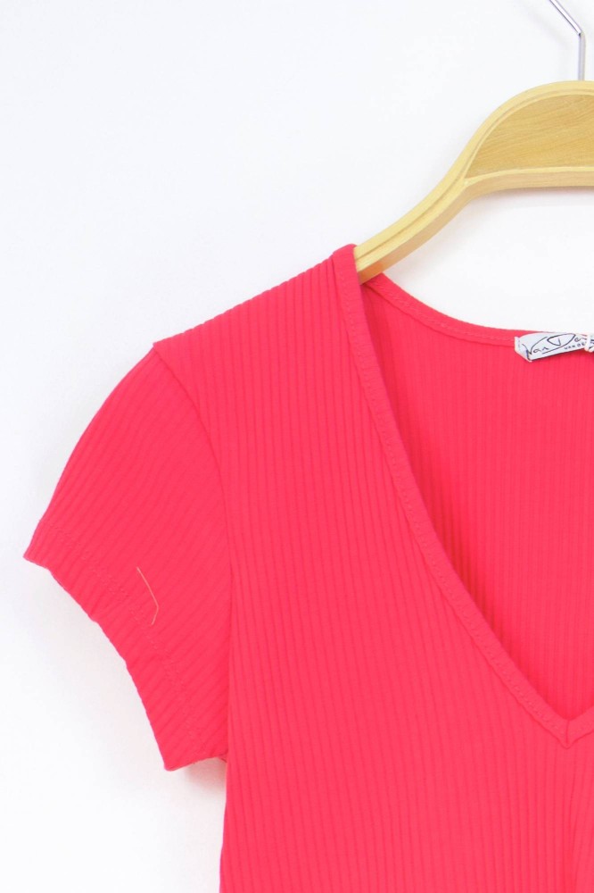 V Neck Crop Top - Fuchsia