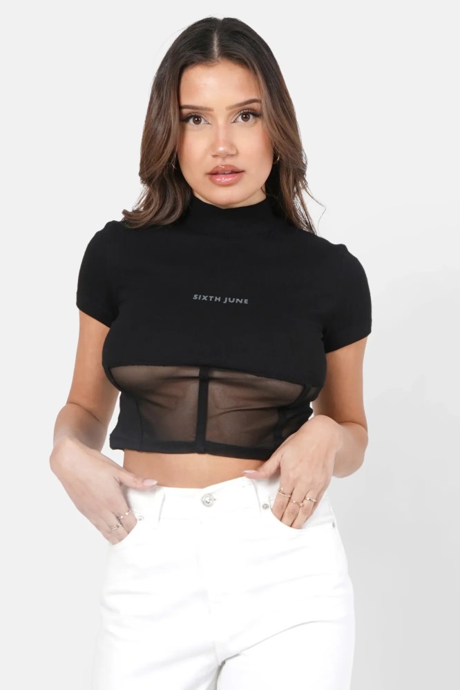 Sixth June Cropped Transparent Corset - Black