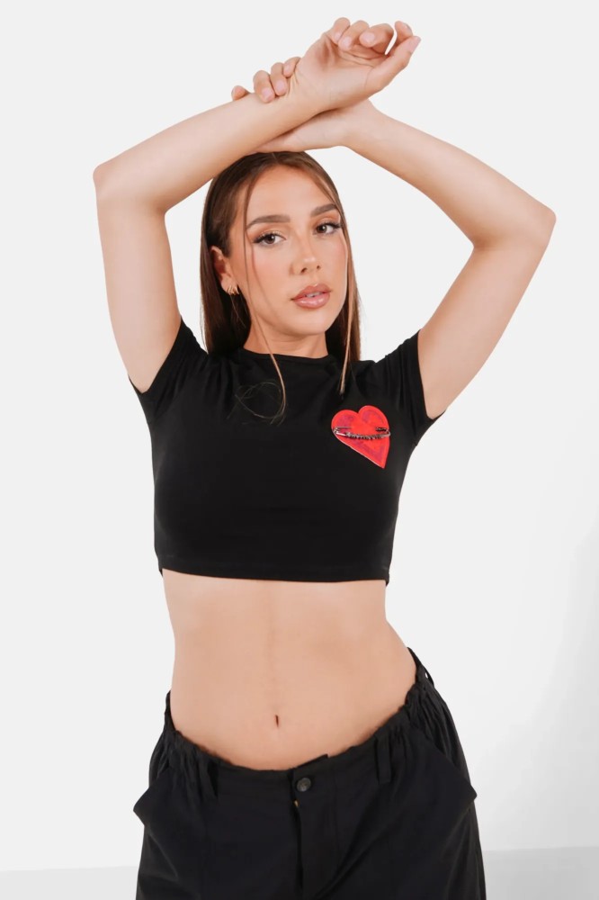 Sixth June Embroidered Heart Logo Top - Black