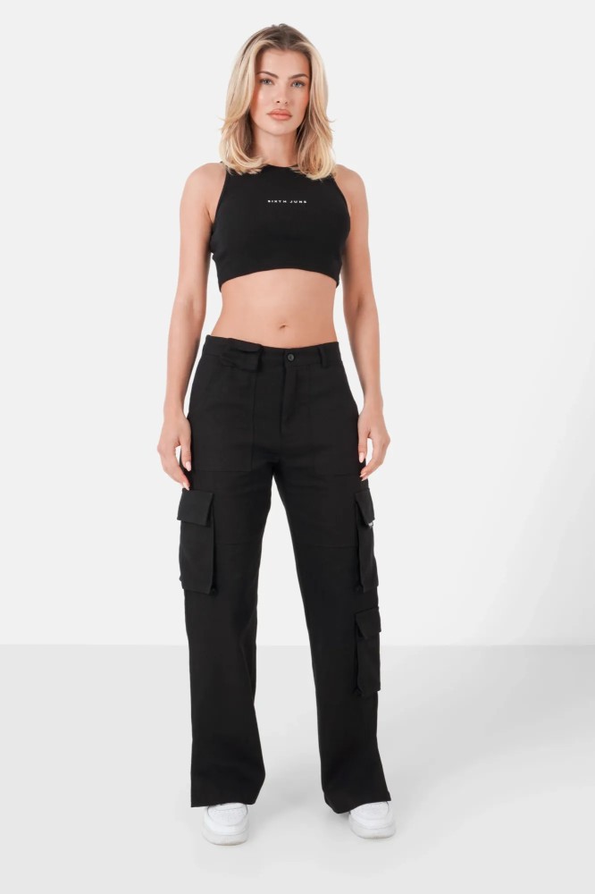 Sixth June Logo Cropped Top - Black