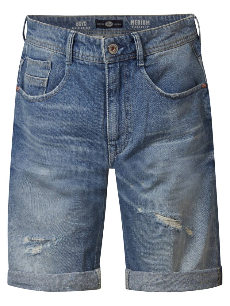 Petrol Ripped & Repaired Denim Shorts Jolla Cove - Blue