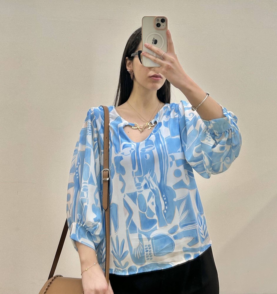 Printed Blouse - Sky Blue