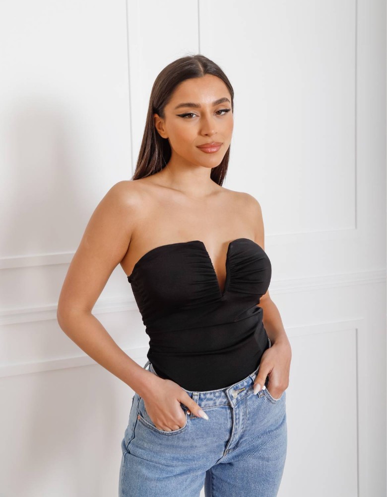 Strapless Ruched Top - Black