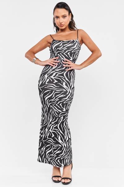 Animal Print Maxi Dress - Zebra Print