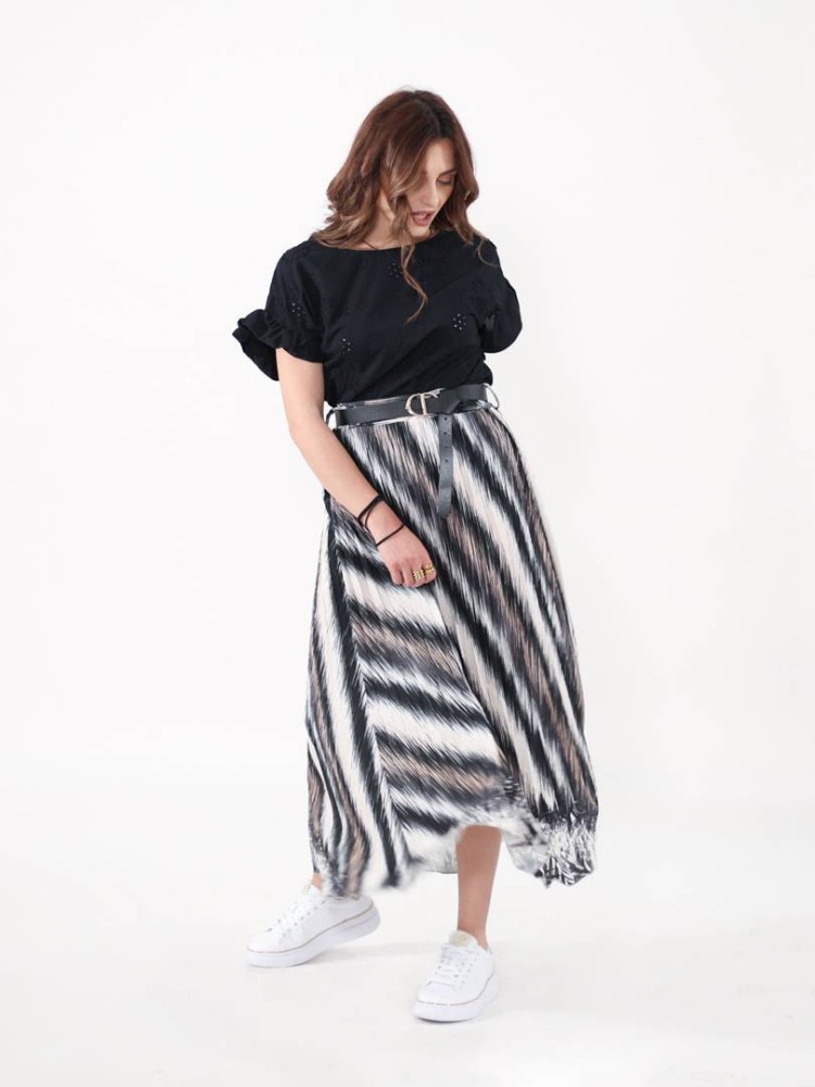 Printed Pleated Skirt - Grey