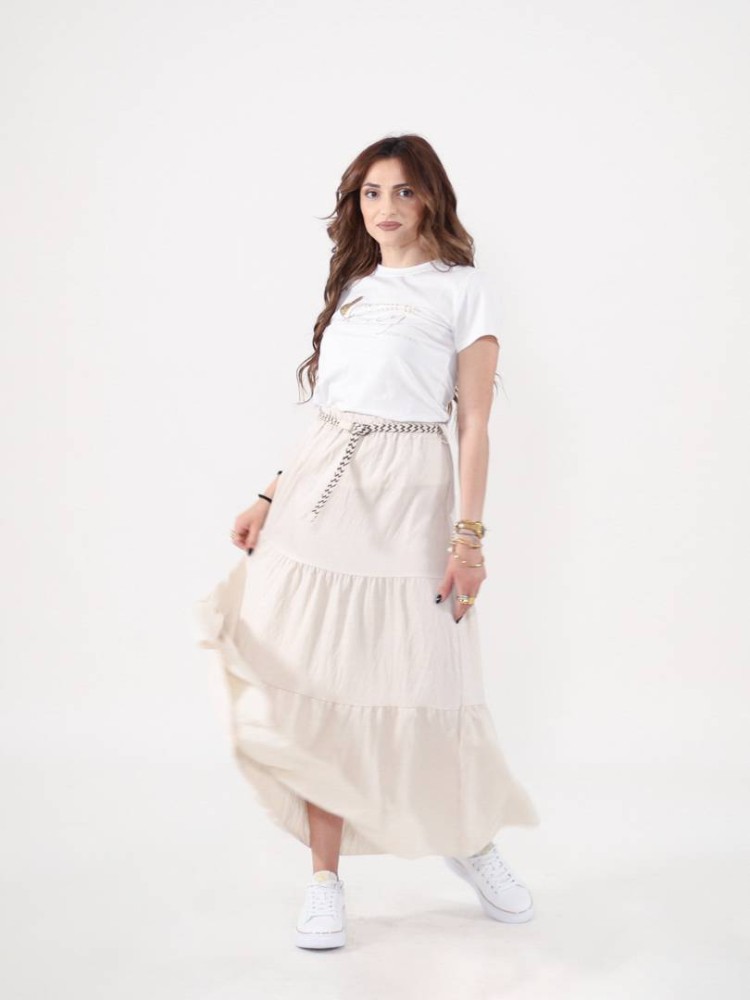 Belted Fluid Skirt - Beige