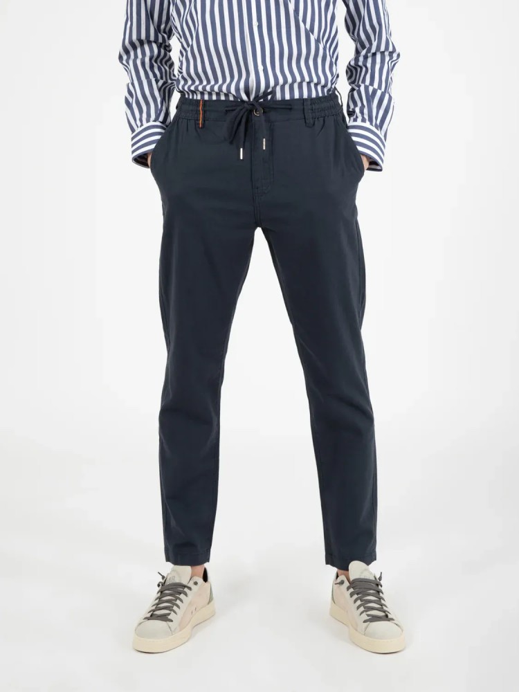 Linen Blend Trousers - Blue