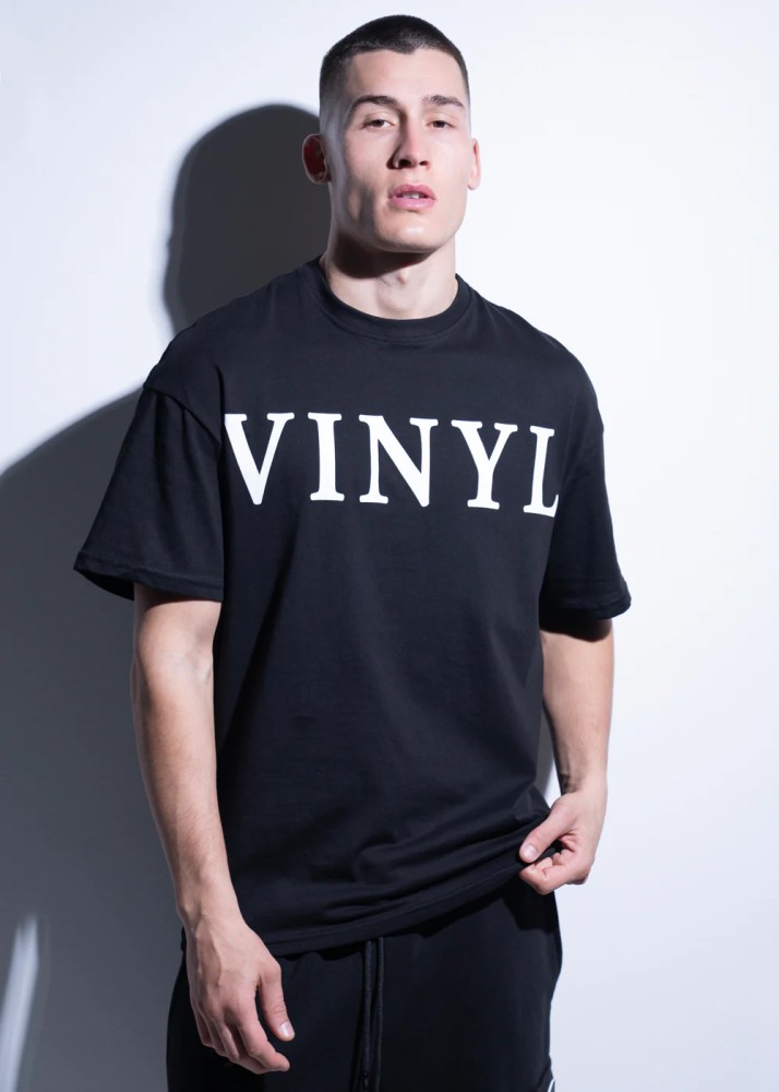 Vinyl Chest Print Oversized Tee - Black