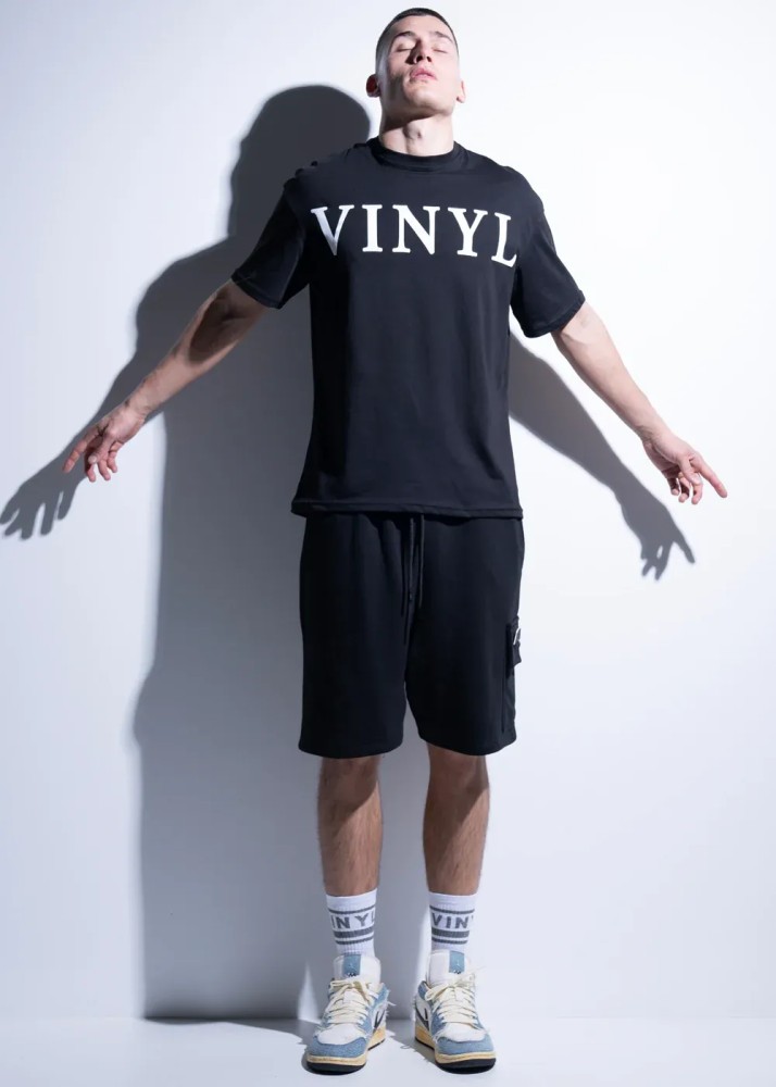 Vinyl Chest Print Oversized Tee - Black