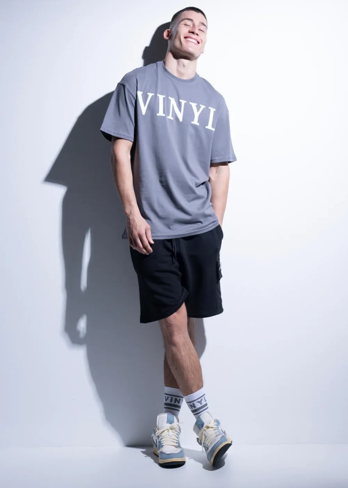 Vinyl Chest Print Oversized Tee - Grey