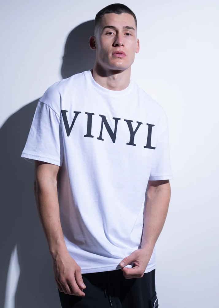 Vinyl Chest Print Oversized Tee - White