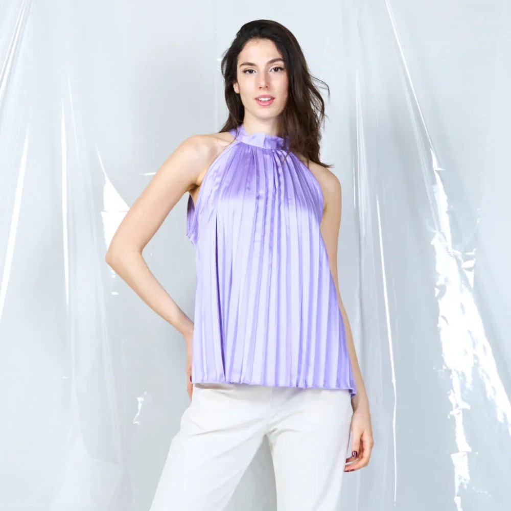 Pleated Bow-Back Blouse - Lilac