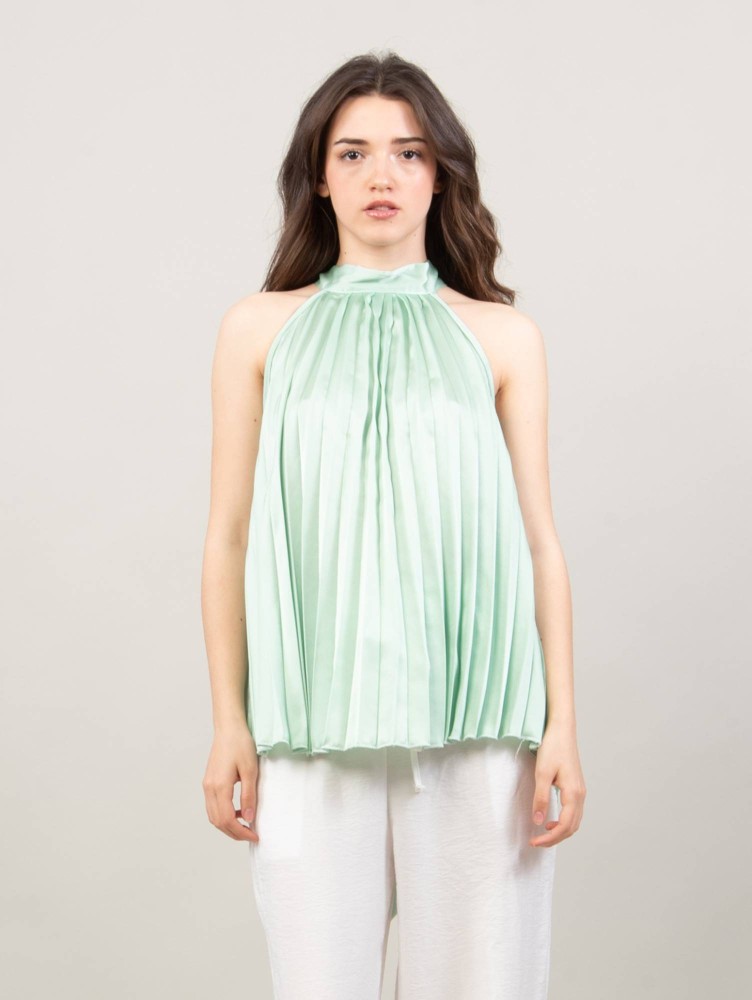 Pleated Bow-Back Blouse - Mint