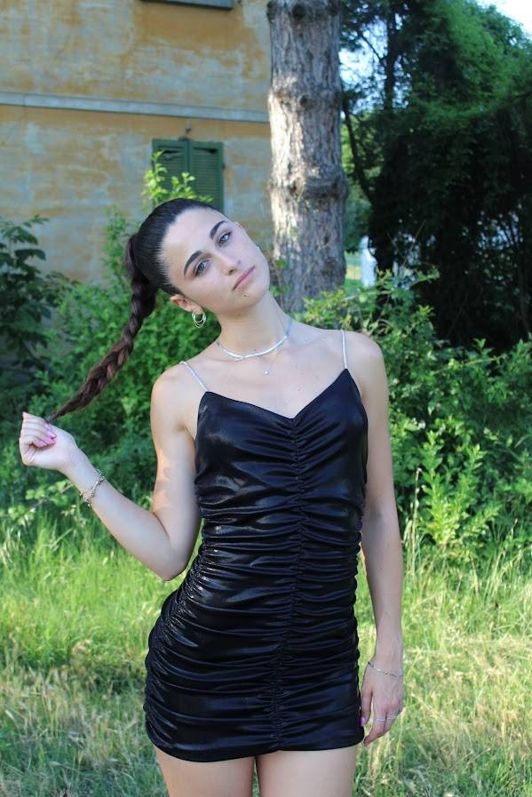 Ruched Metallic Dress - Black