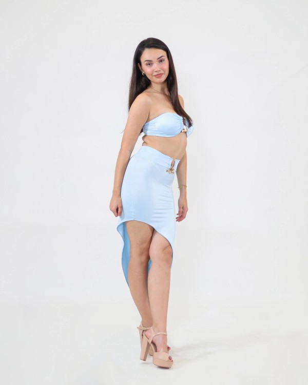 Top And Skirt Set With Jewel - Sky Blue