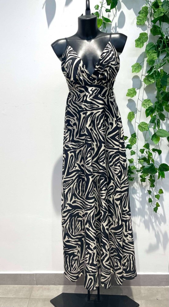 Back Tie Printed Maxi Dress - Zebra