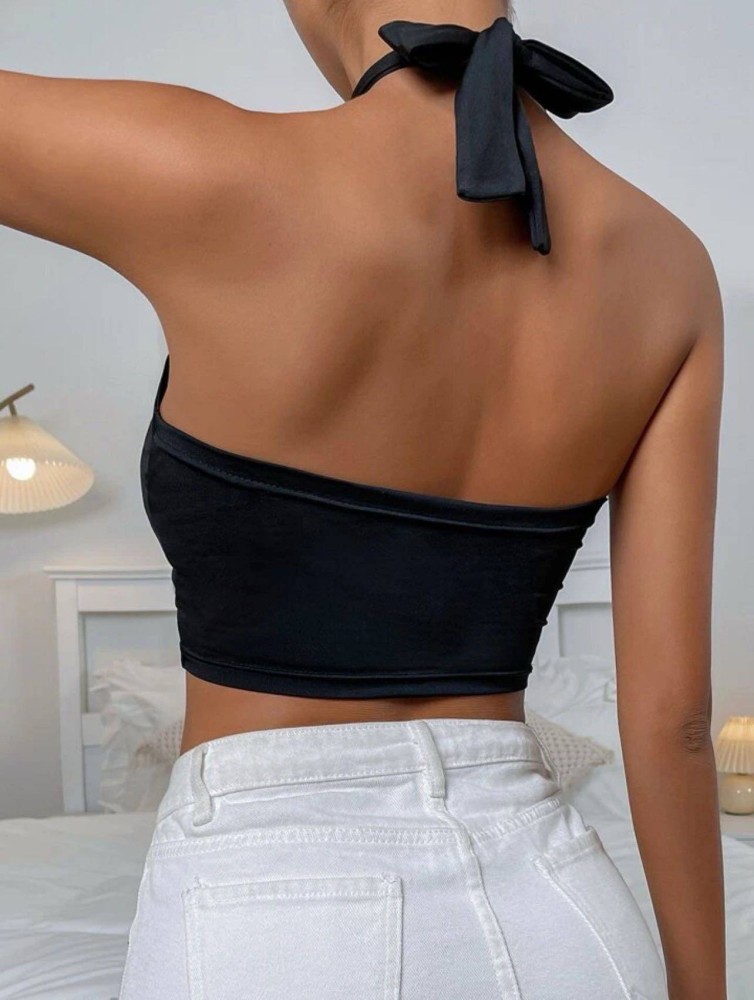 Front Knot Crop Top - Black