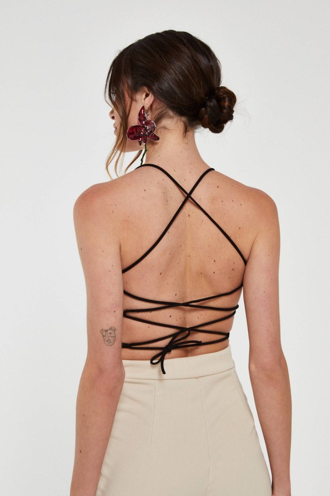 Open Back Animal Print  Top - Brown