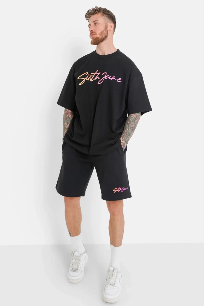 Sixth June Relief Logo Print T-shirt - Black