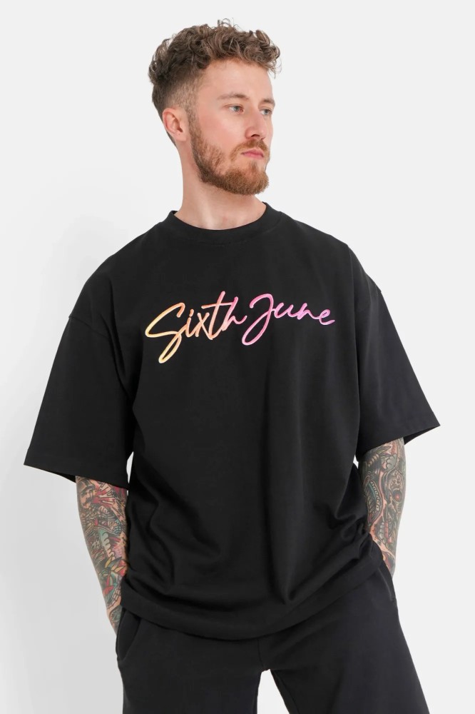 Sixth June Relief Logo Print T-shirt - Black