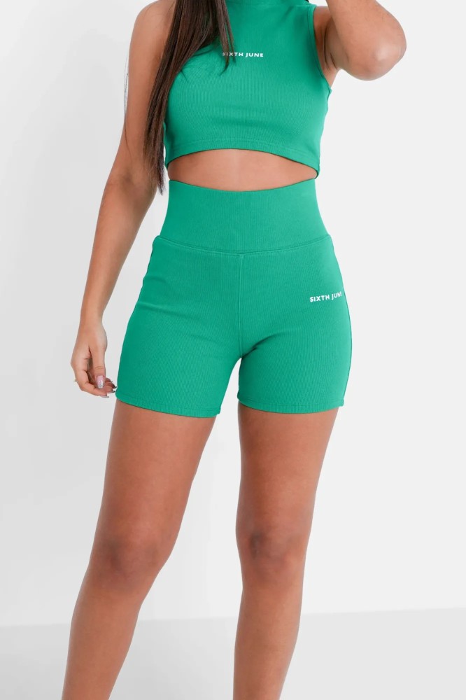 Sixth June Ribbed Cycling Logo Shorts - Green