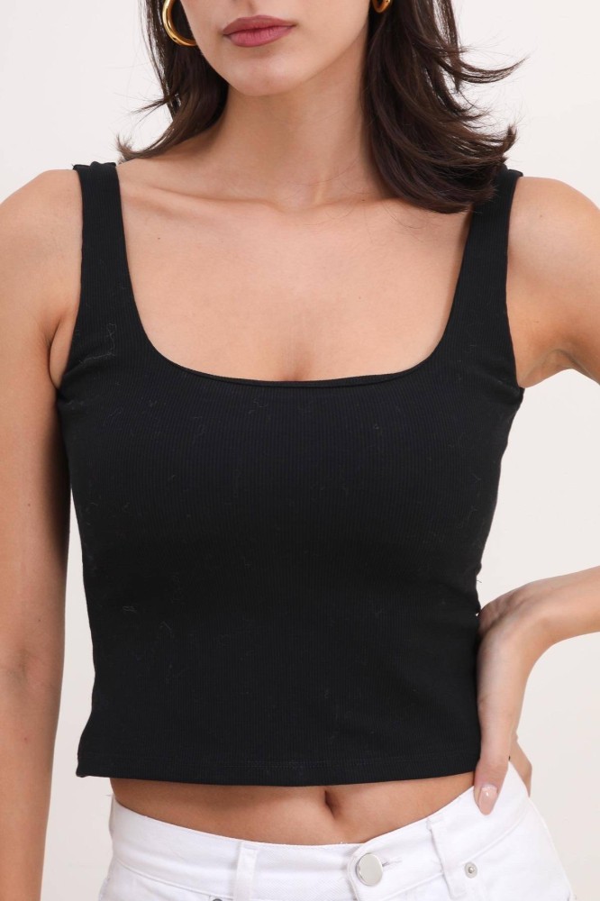 Square Neckline Strap Tank Dress - Black