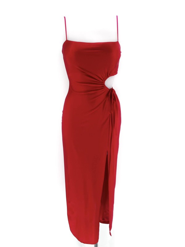 Cut Out Strappy Maxi Dress - Red