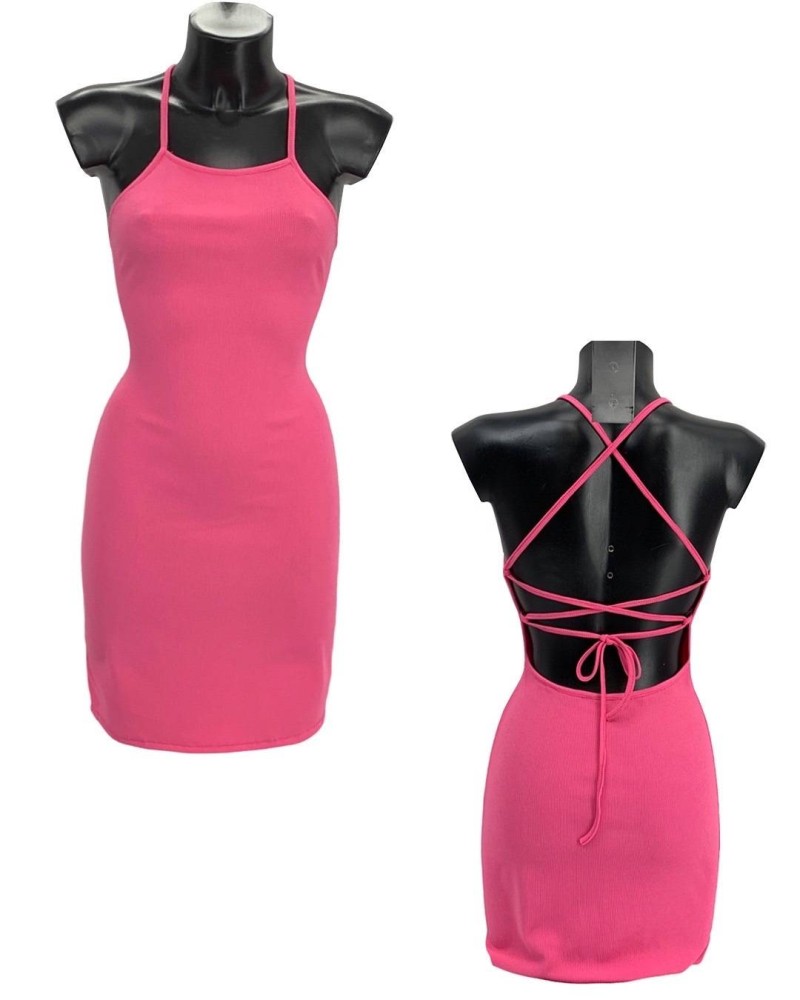 Open Back Ribbed Dress - Pink