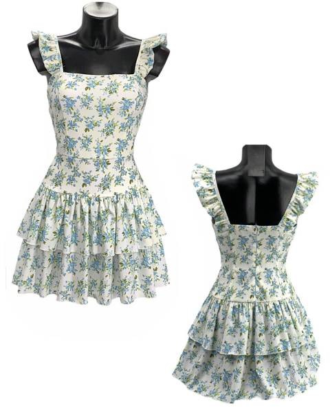 Floral Print Mini Dress - Sky Blue
