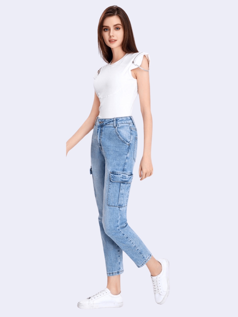 Cropped Cargo Jeans - Blue