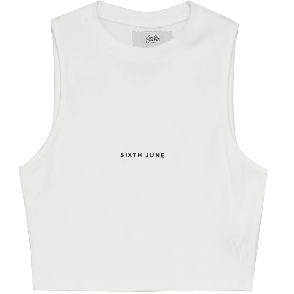 Sixth June Logo Cropped Top - White